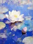 White Lotus Blue Oil Painting, Flowers Unframed Canvas Print Australian Wall Art