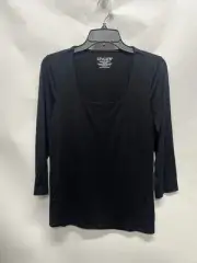 Chico's Touch of Cool Square Neck Tee Black 3/4 Sleeve Chicos Size 0 US S NWT
