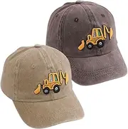 [Besforta] Cute Embroidery Excavator Toddler Kids Baseball Cap Adjustable Cotton Washed Vintage Dad Hat for Boys Girls Age 2-8