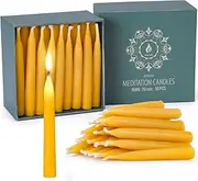 20 Minute Pure Beeswax Candles, Drip-free Meditation Candles, Mini Taper Candles, Set of 50 without Brass Candle Holders