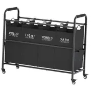 4 Bag Laundry Sorter Cart, 4 Section Laundry Hamper Sorter with Heavy Black