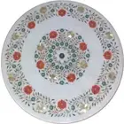 23" Marble side coffee table top handmade inlay semi precious stones work table