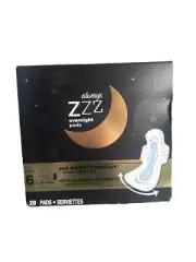 Always ZZZ Overnight Pads Size 6 Flexi-Wings 20 Pads RARE