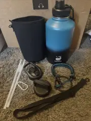 Galaxy Blue 64 oz Vacuum Flask with Straw - Keeps Water Cold for 48 Hours