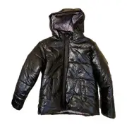 ROTHSCHILD Metallic Black Hooded Puffer Jacket Girls Coat Size XL 16