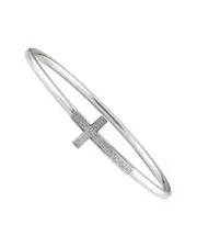 Silver & Steel 0.08 ct. tw. Diamond Cross Bangle Bracelet