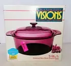 Vtg VISIONS Cranberry Corning Pyrex Glass Dutch Oven Round Casserole, 5Qt/L New