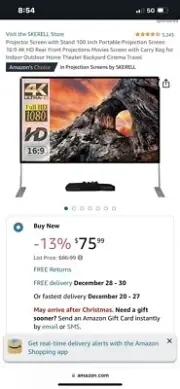 Skerell Projector Screen with Stand 100 inch new