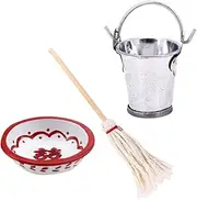 Kisangel Mini House Bucket Mop Toys Set 3pcs Boys and Girls Plaything for Doll House Cleaning