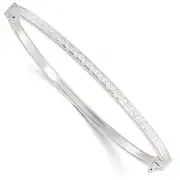 Sterling Silver Polished Textured Design Hinged Bangle
