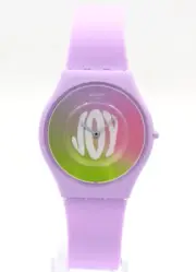 New Swiss Swatch Skin TIME FOR JOY Silicone Purple Women Watch 34mm SS09V101