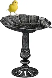 Relaxdays Bird Bath, Standing, Cast Iron Bird Bath, Winterproof, Garden Water Bowl with Stand, Black/Silver, 1 Piece