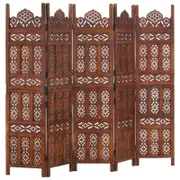 vidaXL Solid Mango Wood Hand carved 5-Panel Room Divider Brown 200cm Screen