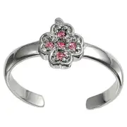 Clover Cross Pink Simulated CZ .925 Sterling Silver Toe Ring