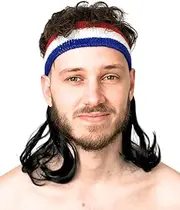 ALLAURA Mullet Headband Wig | 80s Wig Men Mullet Wig Men — One Size (Headband Included) (Black)