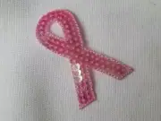 Pink Breast Cancer Ribbon Sequin Iron On Patch