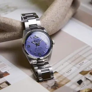 【Vivienne Westwood】銀框 藍紫色面 銀色鋼帶 經典手錶 女錶 36mm 母親節(VV274MBLSL)
