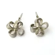 Fashion Earrings - Silver Tone Bow Earring, Leverback Drop Earring, 4 Leaf Bow