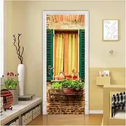 Door Stickers Self-Adhesive Door Sticker Building Window Scene Art Home Decoration Door Cover Wall Stickers Mural Wallpaper(H,95x215cm)
