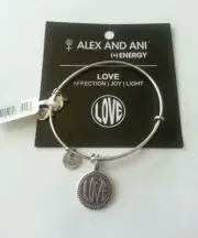 Alex and Ani LOVE Charm Bangle Bracelet BOX NEW/TAGS RETIRED Russian Silver