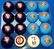 POOL BALL SET - NEW YORK KNICKS VS BROOKLYN NETS NBA BRUNSWICK BILLIARDS CHALK