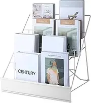 Sintuff Book Display Rack 4 Tier Comic Wire Book Display Rack 18" White Tabletop CD Magazine Retail Countertop Metal Racks for Display Library Classroom Picture Literature