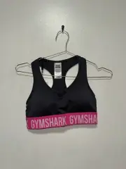 NEW Gymshark Fit Seamless Sports Bra, Charcoal / Hyper Pink Size Small