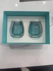 Brand New Tiffany and Co Set of 2 Classic Red Stemless Crystal Wine Glasses