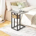 HOOBRO Foldable End Table C Shaped Side Table w Storage Shelf Snack Table Greige