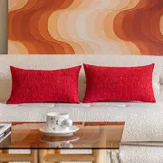 Lumbar Pillow Covers 12x20 Set of 2 Chenille Rectangle Throw Pillows for Car