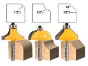1/2" 3 Bit Edge Forming Router Bit Set - 1/4" Shank - Yonico 13312q