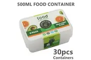 30x Plastic Food Container 500ML Meal Prep Storage Takeaway Bento Lunch Box