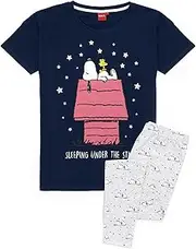[Peanuts] Snoopy Pyjamas Ladies Womens Top Long Or Short Bottoms Options Navy Pjs