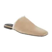 Proenza Schouler Suede Shearling Lined Slide Slippers Mules Womens Size 10 Beige