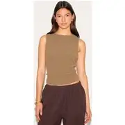Mushroom Textured Boat Neck Sleeveless Top, Mushroom