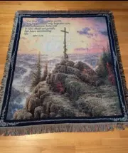 VTG Thomas Kinkade Tapestry Throw Scripture John 3:16