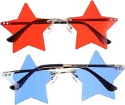 [BESTYASH] 2pcs Independence Day Sunglasses Novelty Glasses Fire Rimless Oval Star Spacer Beads for Jewelry Making Ray Blue Ornament Party Retro Favors Eyeglasses Fourth of Accessories