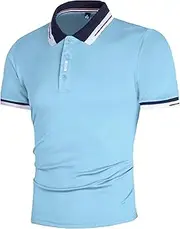 [VgueElegc] Men's Muscle Button Running Shirt Slim Fit Athletic Bodybuilding T-Shirts Color Block Short Sleeve T Shirt, Blue 1, Medium