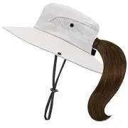 Classic Ponytail Sun Hat for Women,Mesh Bun Ponytail-Hole Bucket One Size Iovry