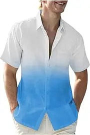 Cambkatl Men's Fashion Gradient Button Down Shirts Casual Short Sleeve Hawaiian Beach Summer Dress Shirts
