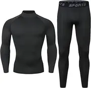 [Generic] Men's Thermal Underwear Sets, Lightweight Turtle Neck Compression Shirts Long Sleeve and Pants, Quick Dry Workout Athletic Base Layer Sports Tops & Bottom ﻿