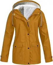 [Generic] Fall Jackets for Women 2023 Waterproof Windbreaker Rain Jacket Winter Warm Sherpa Lined Coats Hooded Hiking Jacket