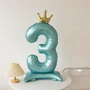 40 Inch Number Balloons with Crown, Blue Big Size Number Birthday Balloons Number Balloons Helium or Air Balloons for Girls and Boys Birthday Party Celebration Decoration (number 3)