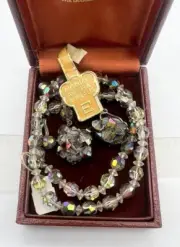 Vintage Jewelry Aurora Borealis Crystal Necklace and Earrings MCM