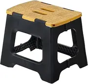 Vigar Modern Black Foldable Stool, Bamboo Top, 150kg Weight Capacity, Non-Slip Feet, 27x30x25cm