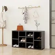 Wooden Shoe Bench, Wood Shoe Lockers, Shoe Storage Cabinet with 10 Shelf for Entryway, Foyer, Hallway, Easy Assemble, 103x30x54.5 cm, High Gloss Grey