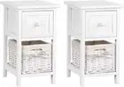 Bedside Table Set of 2 White Bed Baskets Side Tables Storage Small Narrow Desk