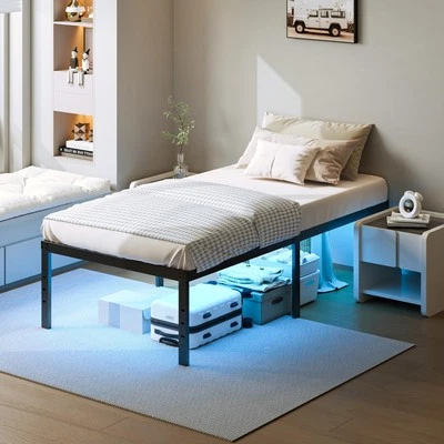 Twin Bed Frame, 18 inch Bed Frame with LED Lights, Metal Platform Bed Frame T...
