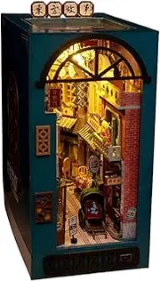 Bookshelf Nook,Miniature House Kit with LED Light - Diorama Kits for Adults Teens Beginners, Retro Bookshelf Insert Decor for Home