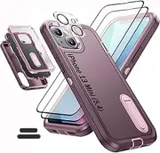 ymxdmd Case is Specially Designed for iPhone 13 Mini 5.4 Inch, Full Body Protection Heavy Duty Shock Absorbing 3 in 1 Silicone Rubber Built-in Stand with 2 Tempered Screen Protectors-Wine/Pink